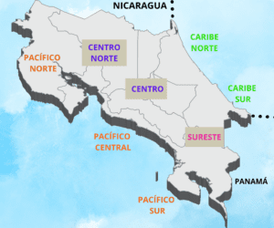 Mapa de Costa Rica dividido en zonas estratégicas